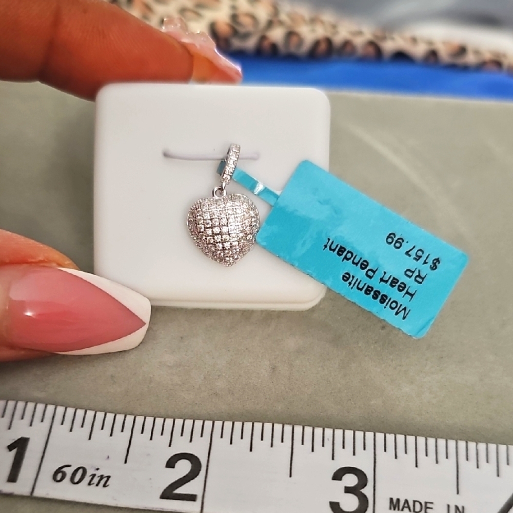 NWT Moissanite Puffy Heart Pendant 925 Sterling Silver